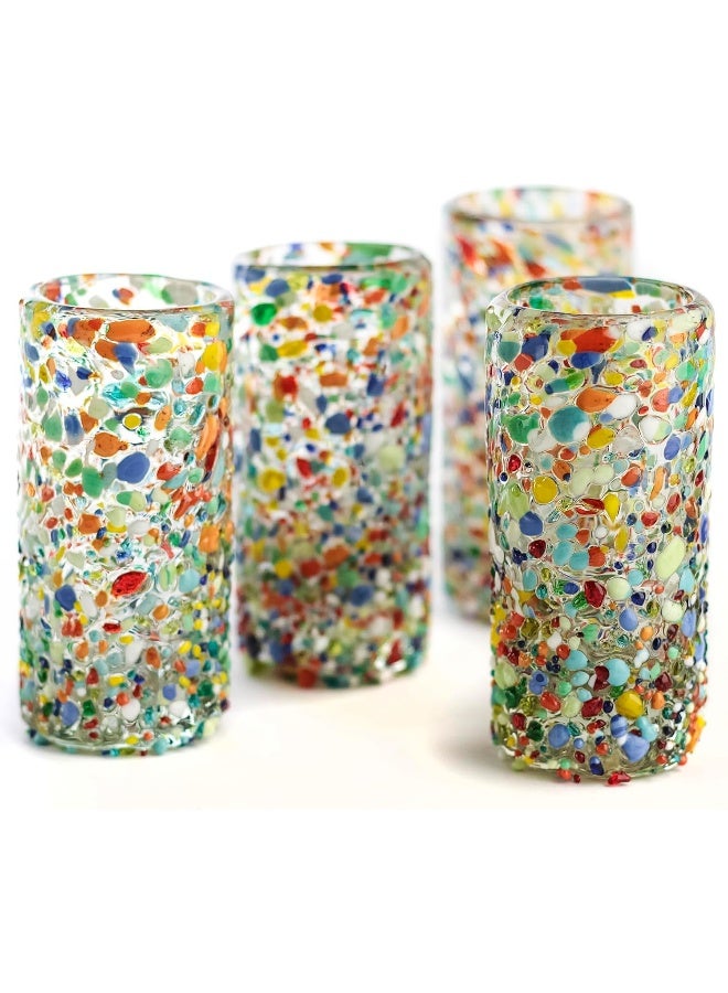 MEXTEQUIL - Authentic Mexican Tequila Shot Glasses - Tequila Set of shot glasses - 4 pcs - 2 Oz - Mexican Hand Blown Shot Glass (Confetti) - Image 1